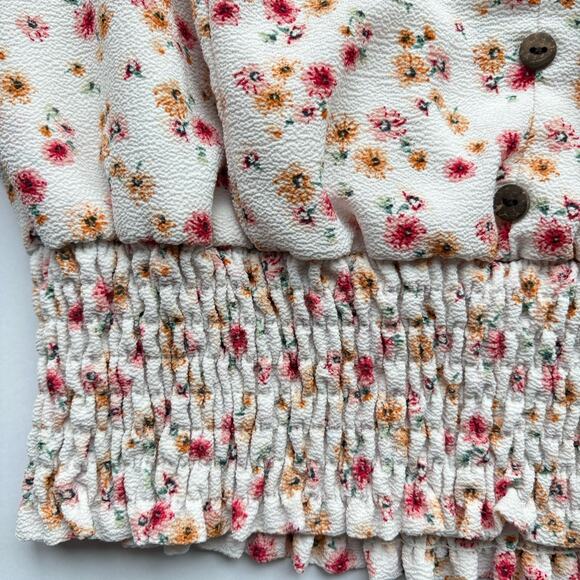 Monteau XL Floral Crop Top Puff Sleeve Smocked Waist Blouse Y2K Cottagecore - Picture 6 of 8